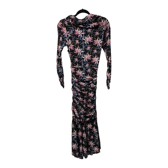 Diane Von Furstenberg Floral Off the Shoulder Ruched Dress Black Size Medium - Picture 4 of 8